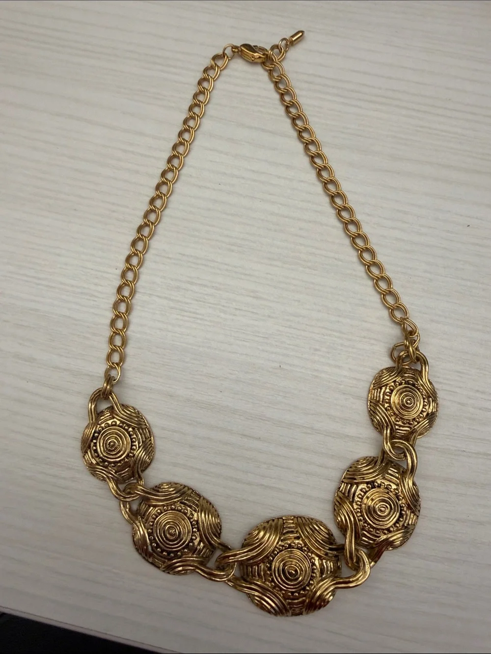 Avon Gold-Tone Textured Disc Statement Necklace